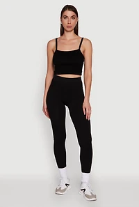 Womens Trendy Rib Knit High Waisted Leggings, Black, Size L