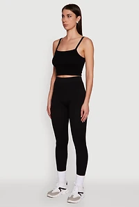 Womens Trendy Rib Knit High Waisted Leggings, Black, Size L