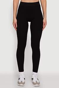 Womens Trendy Rib Knit High Waisted Leggings, Black, Size L