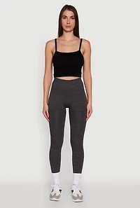 Womens Trendy Rib Knit High Waisted Leggings, Grey,