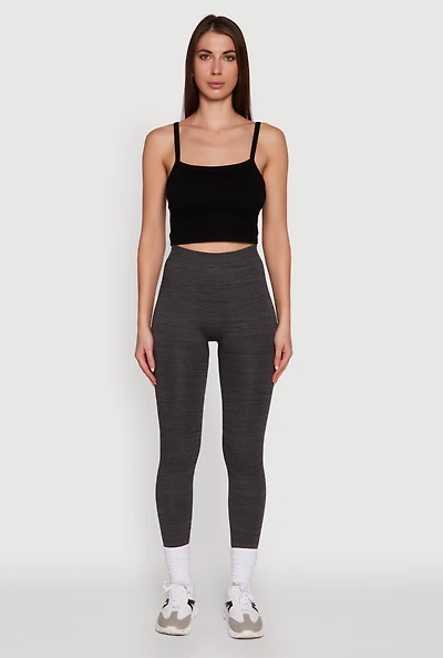 Womens Trendy Rib Knit High Waisted Leggings, Grey,