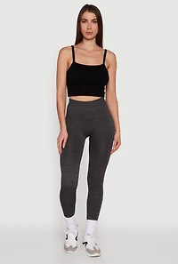 Womens Trendy Rib Knit High Waisted Leggings, Grey,