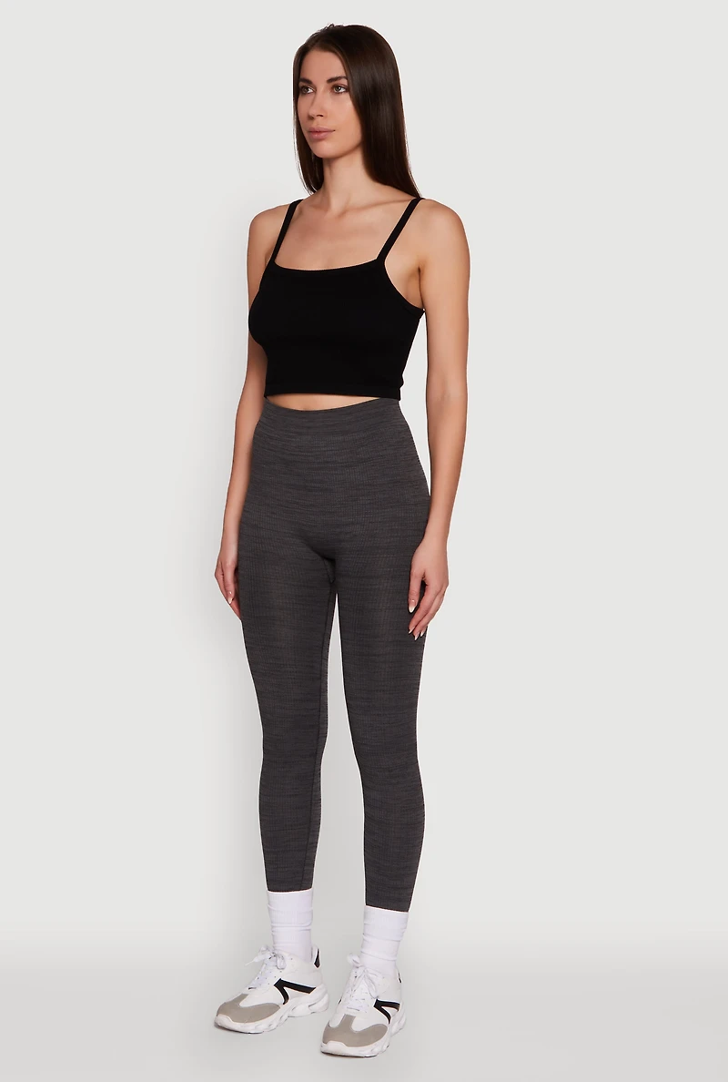 Womens Trendy Rib Knit High Waisted Leggings, Grey,