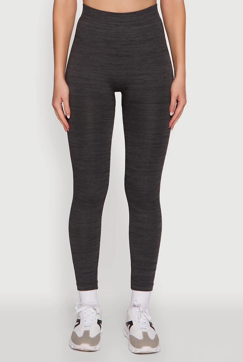 Womens Trendy Rib Knit High Waisted Leggings, Grey,