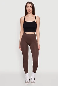 Womens Trendy Rib Knit High Waisted Leggings, Brown, Size L
