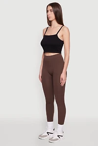 Womens Trendy Rib Knit High Waisted Leggings, Brown, Size L