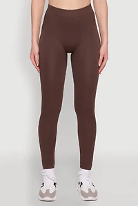 Womens Trendy Rib Knit High Waisted Leggings, Brown, Size L