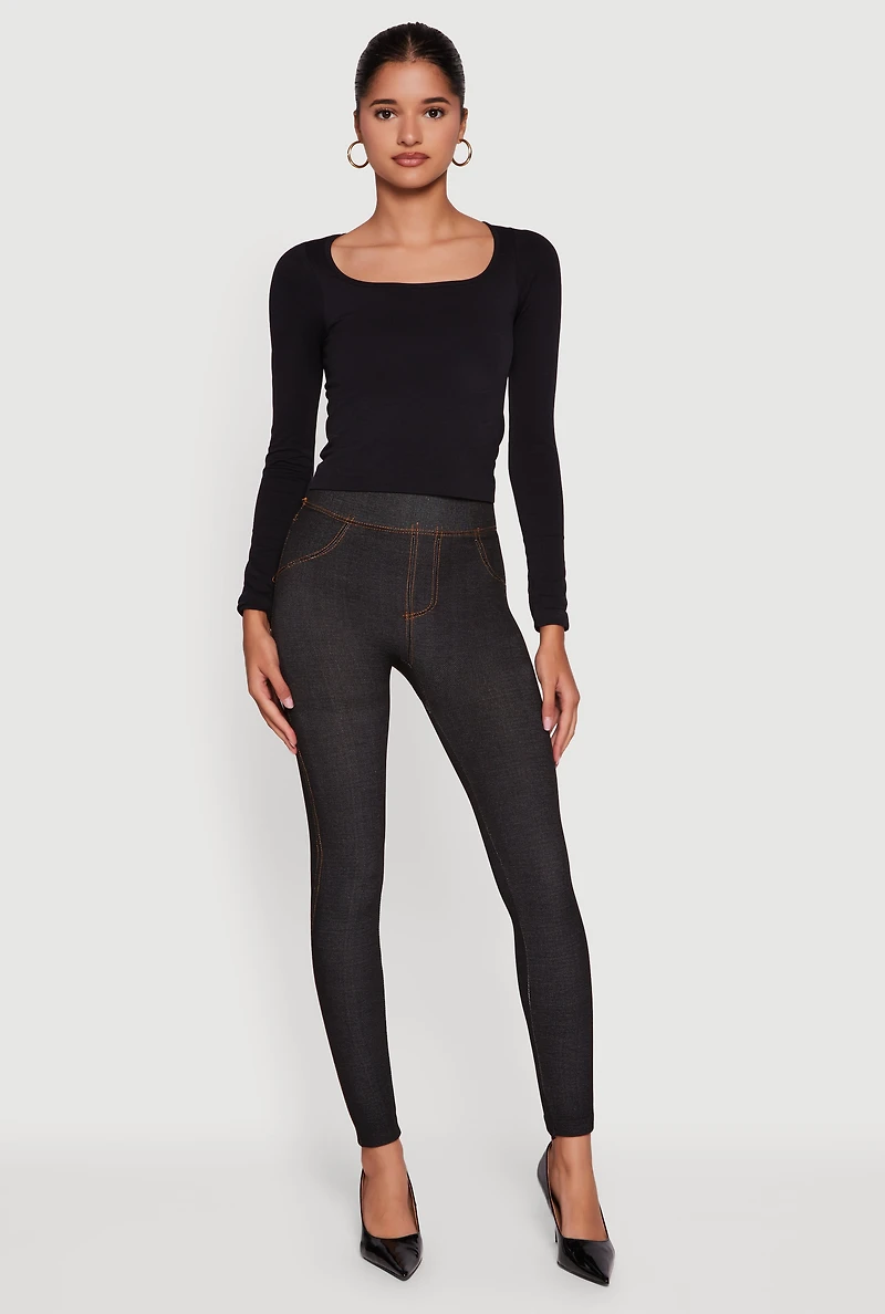 Womens Fleece Lined High Waisted Jeggings, Black, Size S-M
