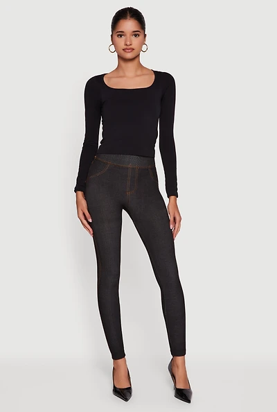 Womens Fleece Lined High Waisted Jeggings, Black, Size S-M