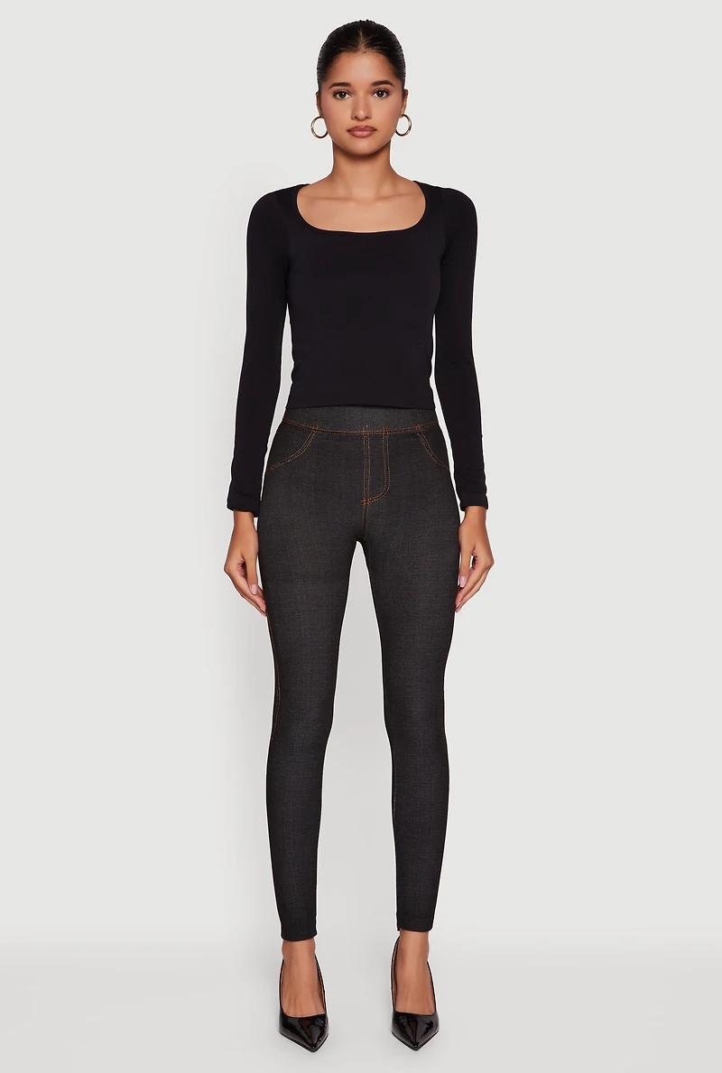 Womens Fleece Lined High Waisted Jeggings, Black, Size S-M