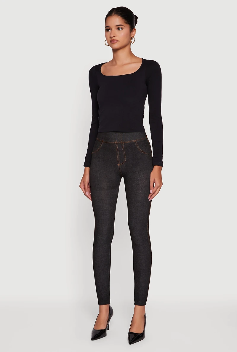 Womens Fleece Lined High Waisted Jeggings, Black, Size S-M