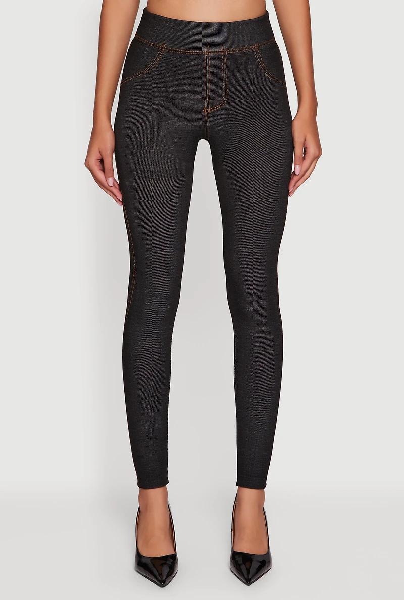 Womens Fleece Lined High Waisted Jeggings, Black, Size S-M