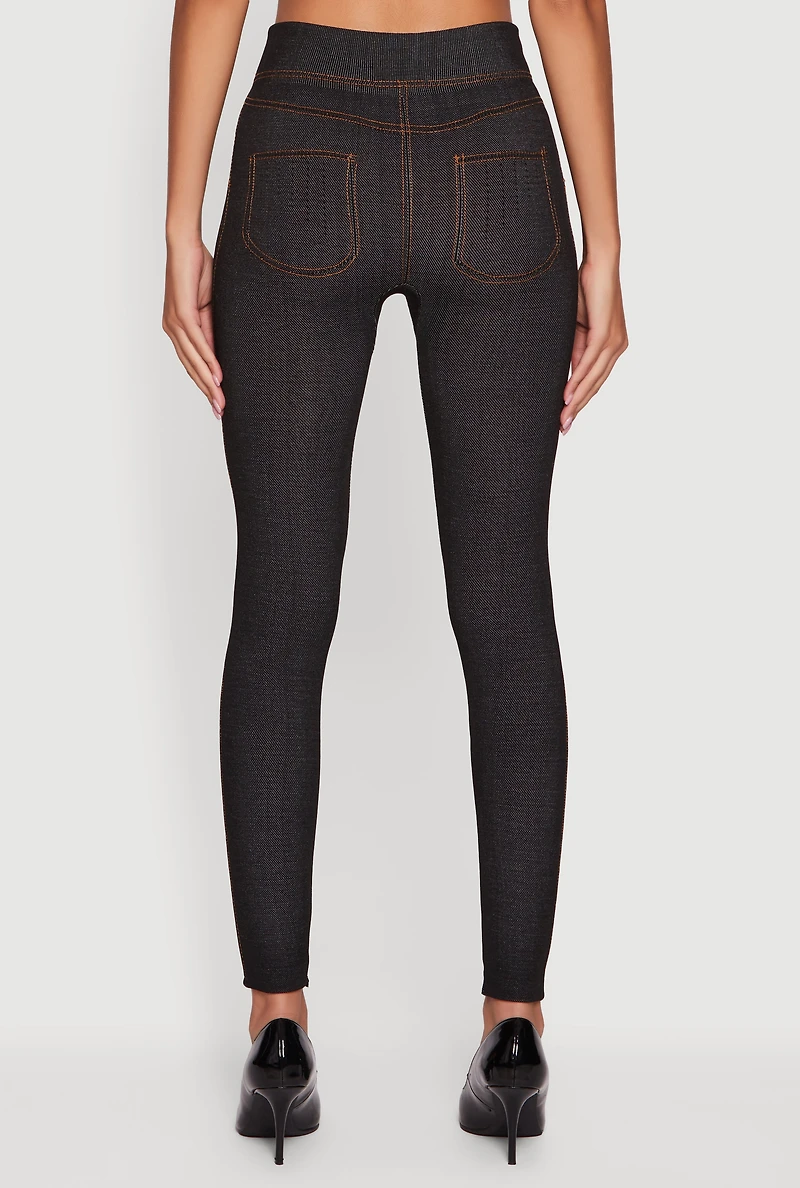 Womens Fleece Lined High Waisted Jeggings, Black, Size S-M