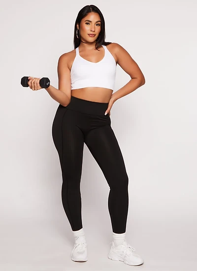 Womens Decorative Stitch Seamless Leggings, Black, Size S-M