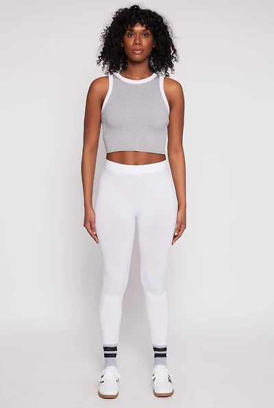 Womens Seamless Basic High Waist Leggings, White, Size S-M