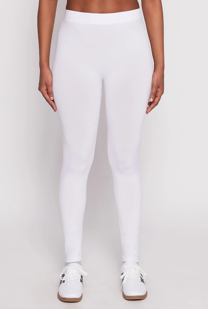 Womens Seamless Basic High Waist Leggings, White, Size S-M