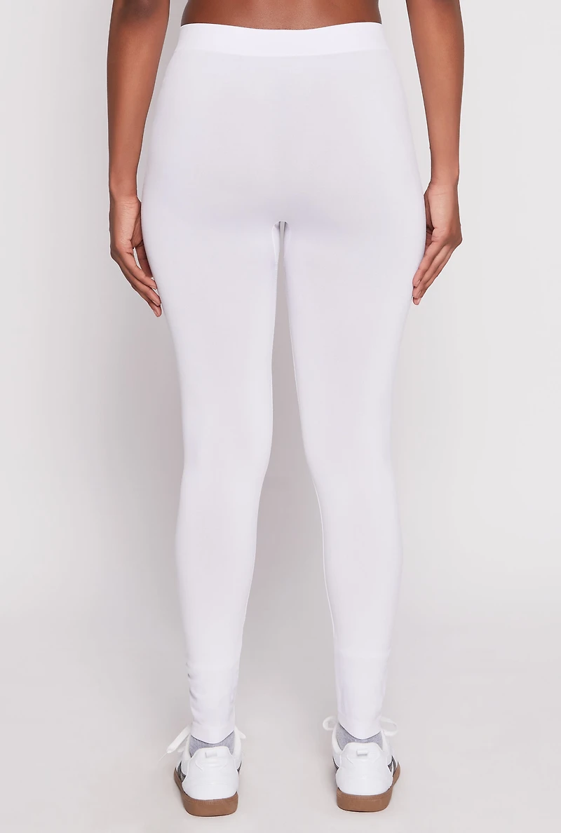 Womens Seamless Basic High Waist Leggings, White, Size S-M