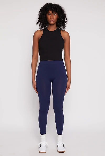 Womens Seamless Basic High Waist Leggings, Blue, Size S-M
