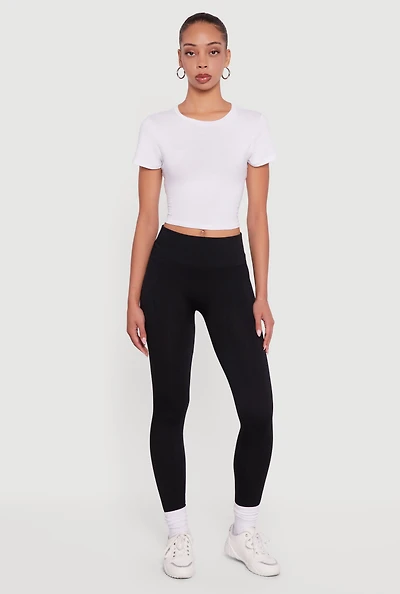 Womens Fleece Lined Textured Knit Leggings, Black, Size L-XL