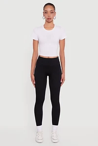 Womens Fleece Lined Textured Knit Leggings, Black, Size L-XL