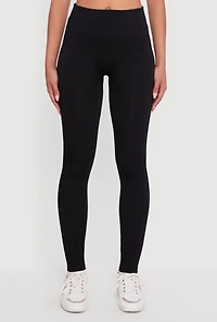 Womens Fleece Lined Textured Knit Leggings, Black, Size L-XL