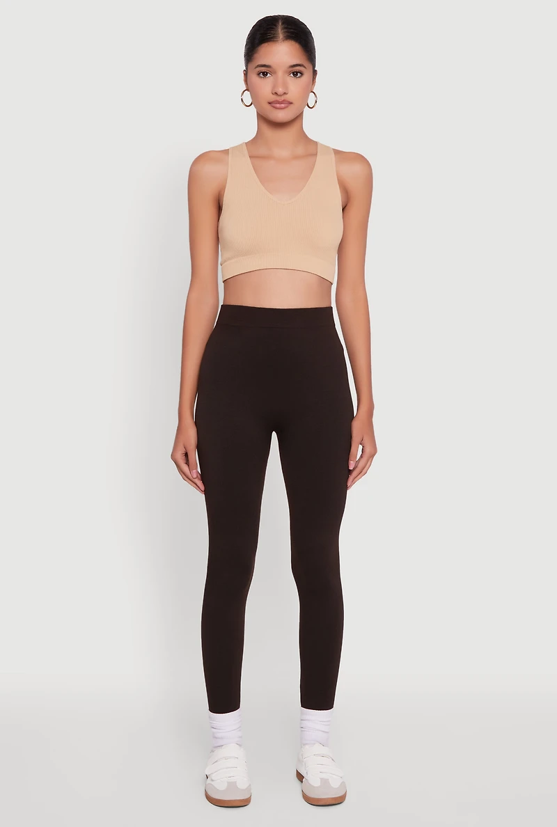 Womens High Waisted Terry Cloth Leggings, Brown, Size L-XL