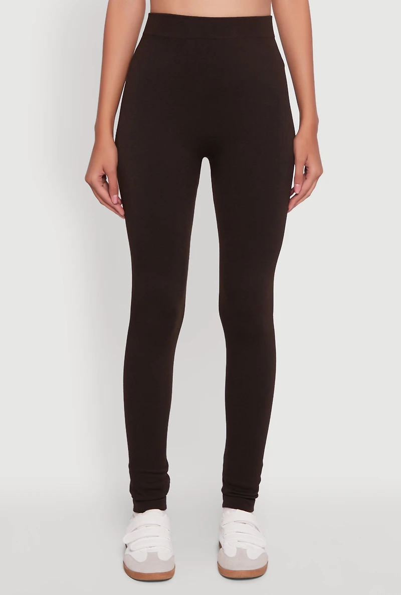 Womens High Waisted Terry Cloth Leggings, Brown, Size L-XL