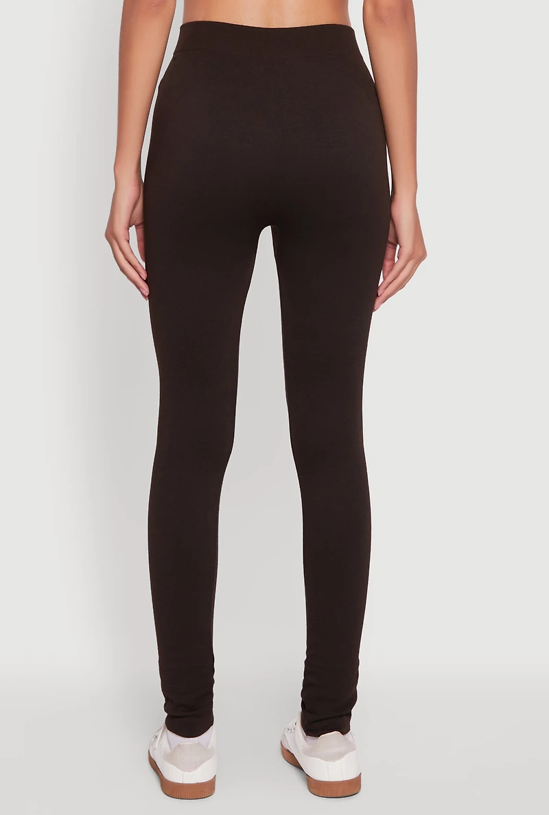 Womens High Waisted Terry Cloth Leggings, Brown, Size L-XL