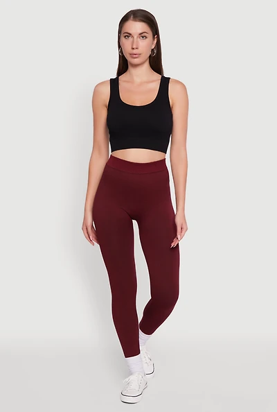 Womens High Waisted Terry Cloth Leggings, Burgundy, Size L-XL