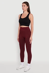 Womens High Waisted Terry Cloth Leggings, Burgundy, Size L-XL