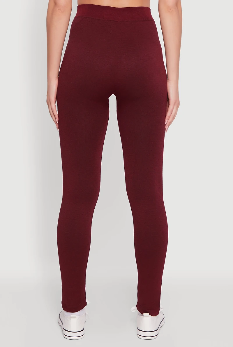 Womens High Waisted Terry Cloth Leggings, Burgundy, Size L-XL
