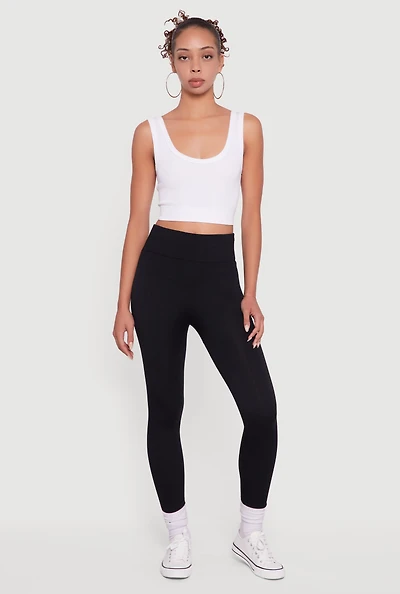 Womens Fleece Lined High Waisted Leggings, Black, Size L-XL