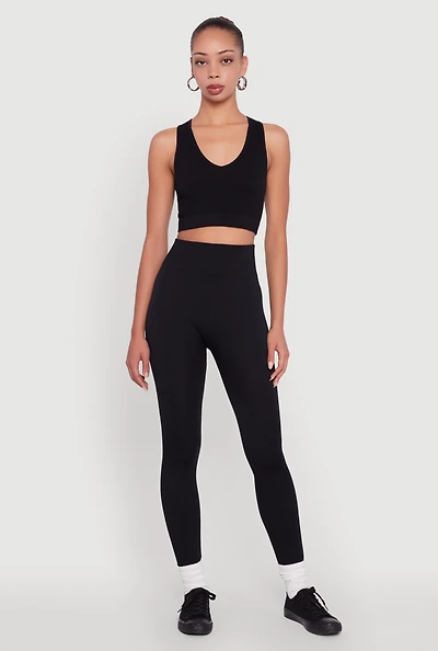 Womens High Waisted Basic Fleece Lined Leggings, Black, Size S-M