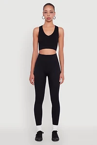 Womens High Waisted Basic Fleece Lined Leggings, Black, Size L-XL
