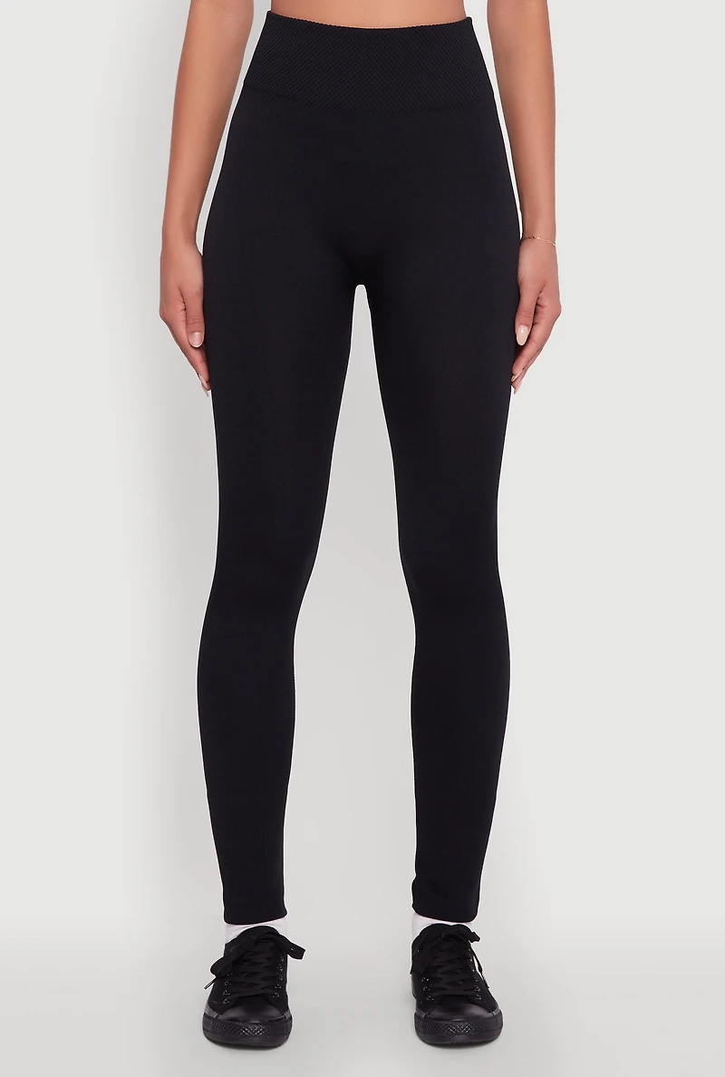 Womens High Waisted Basic Fleece Lined Leggings, Black, Size L-XL