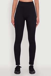 Womens High Waisted Basic Fleece Lined Leggings, Black, Size L-XL