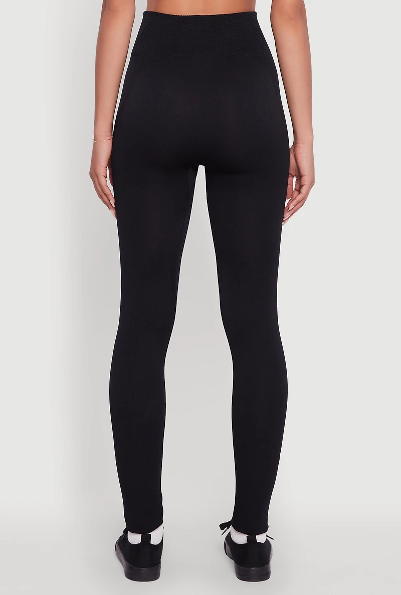 Womens High Waisted Basic Fleece Lined Leggings, Black, Size L-XL