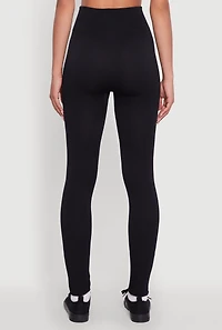 Womens High Waisted Basic Fleece Lined Leggings, Black, Size L-XL