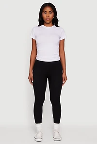Womens Fleece Lined Ribbed Knit Basic Mid Rise Leggings, Black, Size L-XL