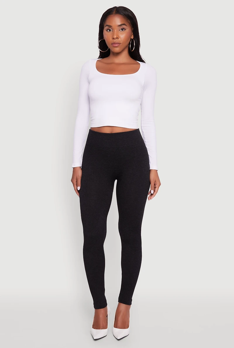 Womens Marled High Waisted Fleece Lined Leggings, Black, Size S-M