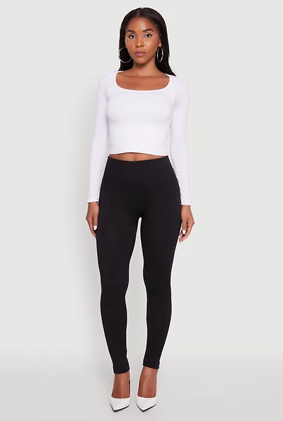 Womens Marled High Waisted Fleece Lined Leggings, Black, Size S-M