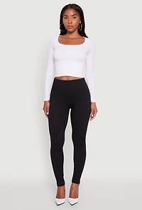 Womens Marled High Waisted Fleece Lined Leggings, Black, Size S-M