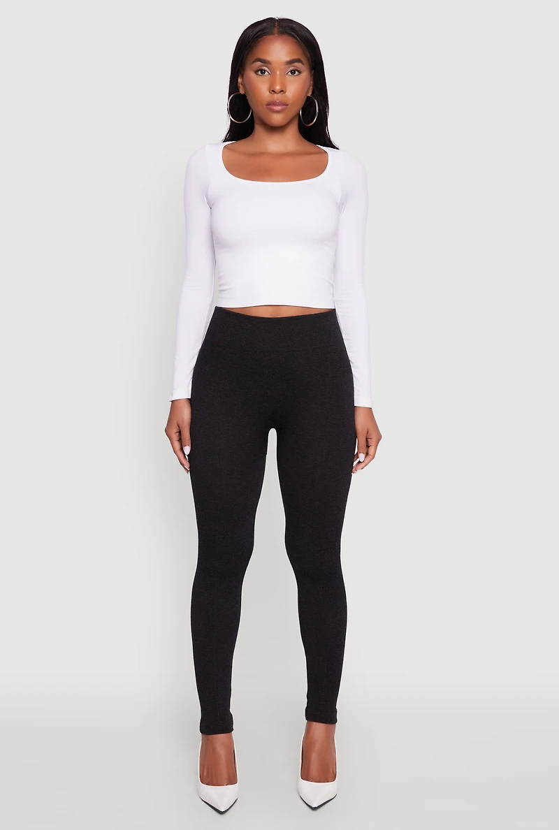 Womens Marled High Waisted Fleece Lined Leggings, Black, Size S-M