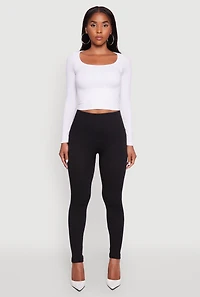 Womens Marled High Waisted Fleece Lined Leggings, Black, Size S-M