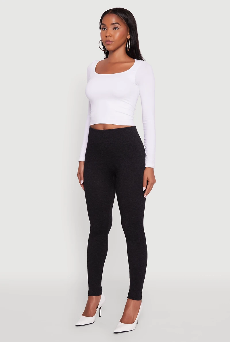 Womens Marled High Waisted Fleece Lined Leggings, Black, Size S-M