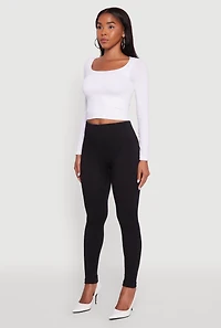 Womens Marled High Waisted Fleece Lined Leggings, Black, Size S-M