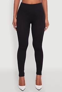 Womens Marled High Waisted Fleece Lined Leggings, Black, Size S-M