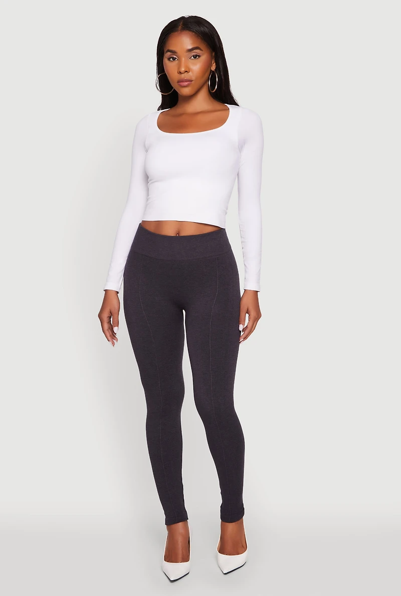 Womens Marled High Waisted Fleece Lined Leggings, Grey,