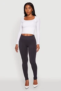 Womens Marled High Waisted Fleece Lined Leggings, Grey,