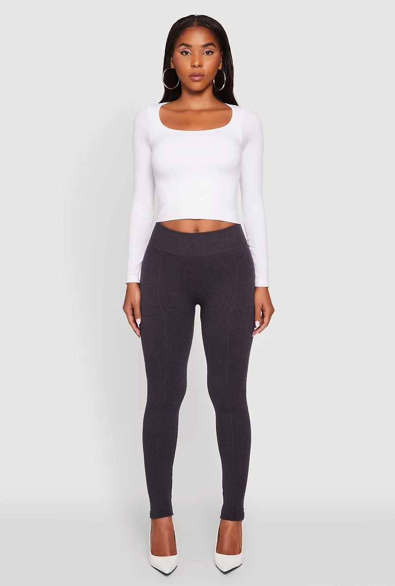 Womens Marled High Waisted Fleece Lined Leggings, Grey,